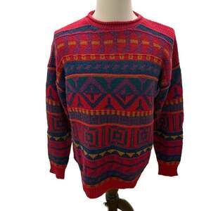 Vintage Alps Apparel Geometric Hand Knit Sweater 90s Oversized Crewneck Large